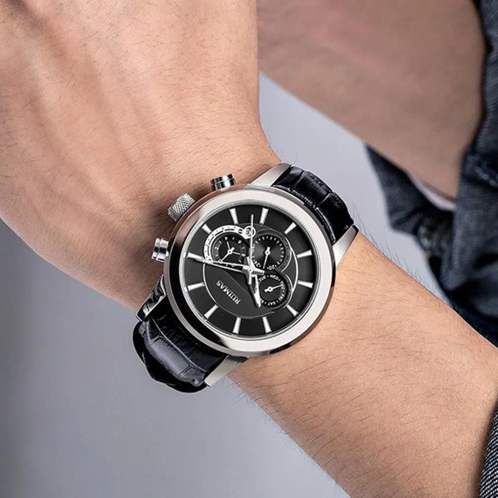 RUIMAS Mechanical Watches for Men Luxury Casual Business Wristwatch Leather Male Clock Date Chronograph Relogios Masculino 6767 by MEGIR WATCH GROUP