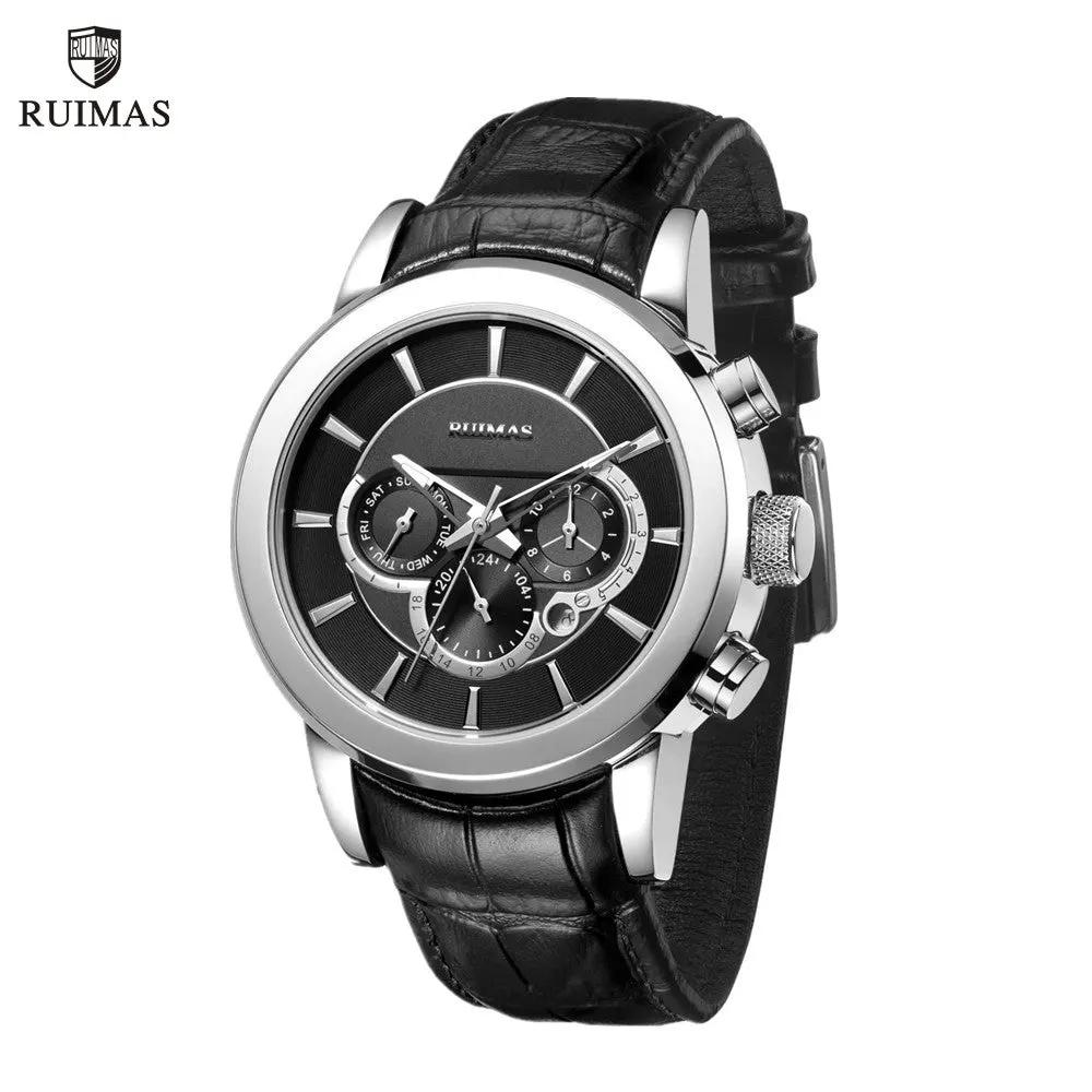 RUIMAS Mechanical Watches for Men Luxury Casual Business Wristwatch Leather Male Clock Date Chronograph Relogios Masculino 6767 by MEGIR WATCH GROUP