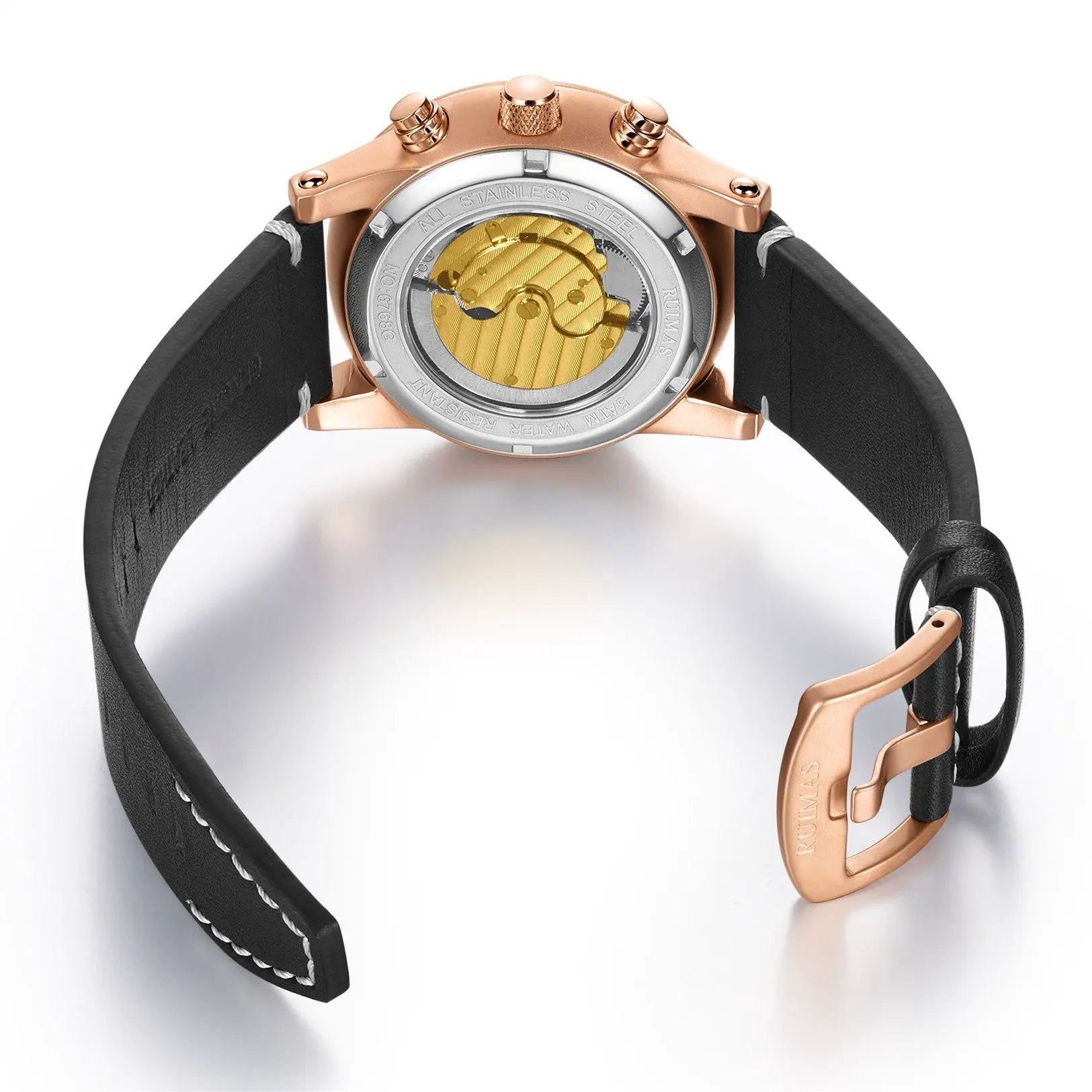 RUIMAS Fashion Men Watches Sapphire Automatic Mechanical Wrist Watch Waterproof Date Leather Casual Male Clock Montre Homme 6768 by MEGIR WATCH GROUP