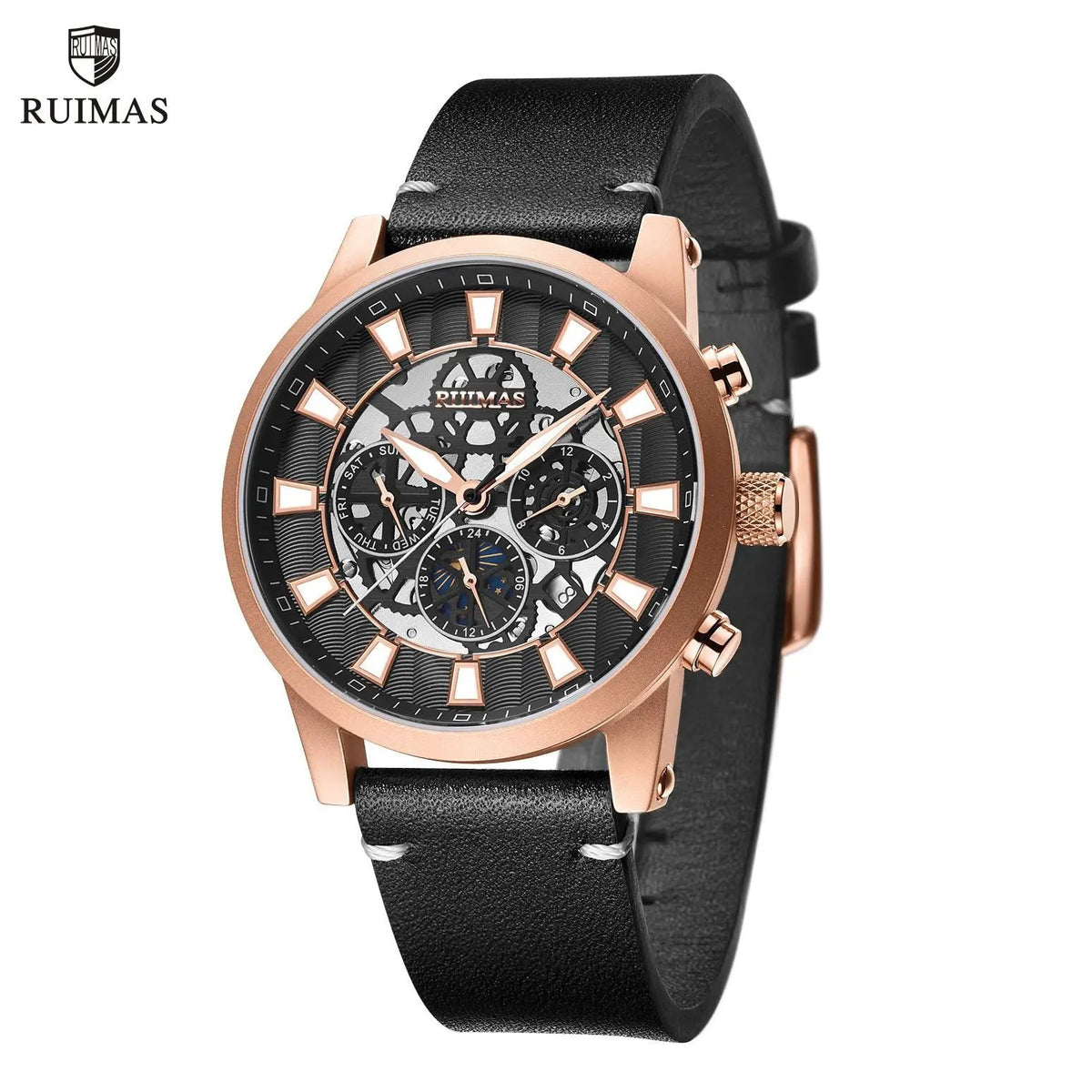 RUIMAS Fashion Men Watches Sapphire Automatic Mechanical Wrist Watch Waterproof Date Leather Casual Male Clock Montre Homme 6768 by MEGIR WATCH GROUP