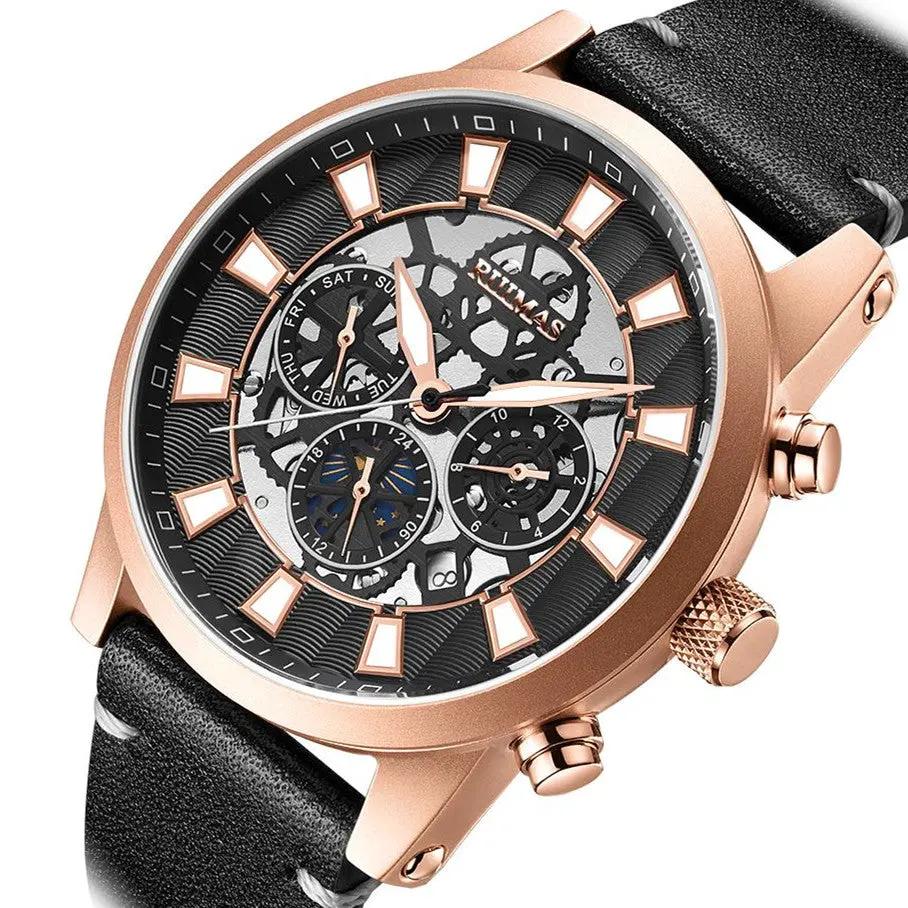 RUIMAS Fashion Men Watches Sapphire Automatic Mechanical Wrist Watch Waterproof Date Leather Casual Male Clock Montre Homme 6768 by MEGIR WATCH GROUP
