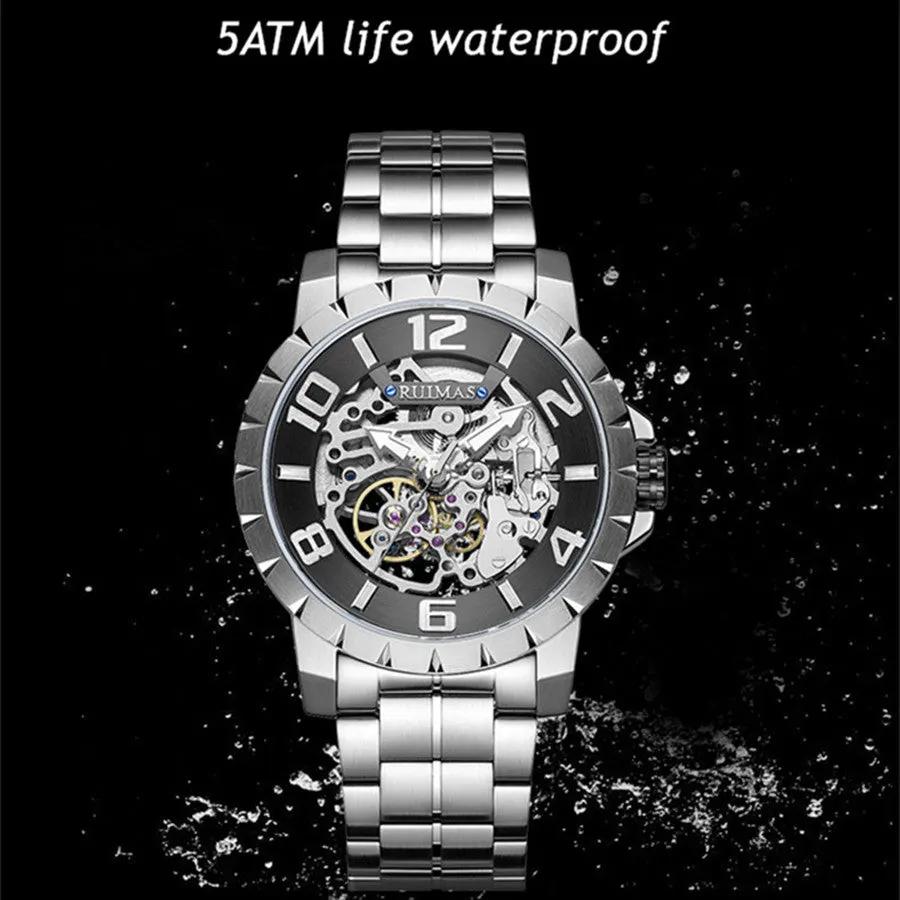 RUIMAS Men Mechanical Watch Luxury Automatic Stainless Steel Bracelet Wristwatches 5ATM Waterproof Clock Relogio Masculino 6784 by MEGIR WATCH GROUP