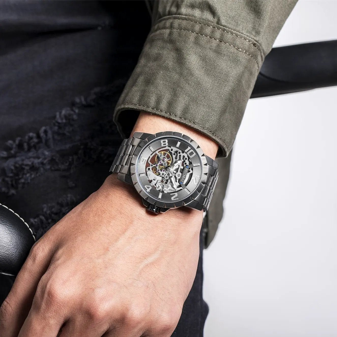 RUIMAS Men Mechanical Watch Luxury Automatic Stainless Steel Bracelet Wristwatches 5ATM Waterproof Clock Relogio Masculino 6784 by MEGIR WATCH GROUP