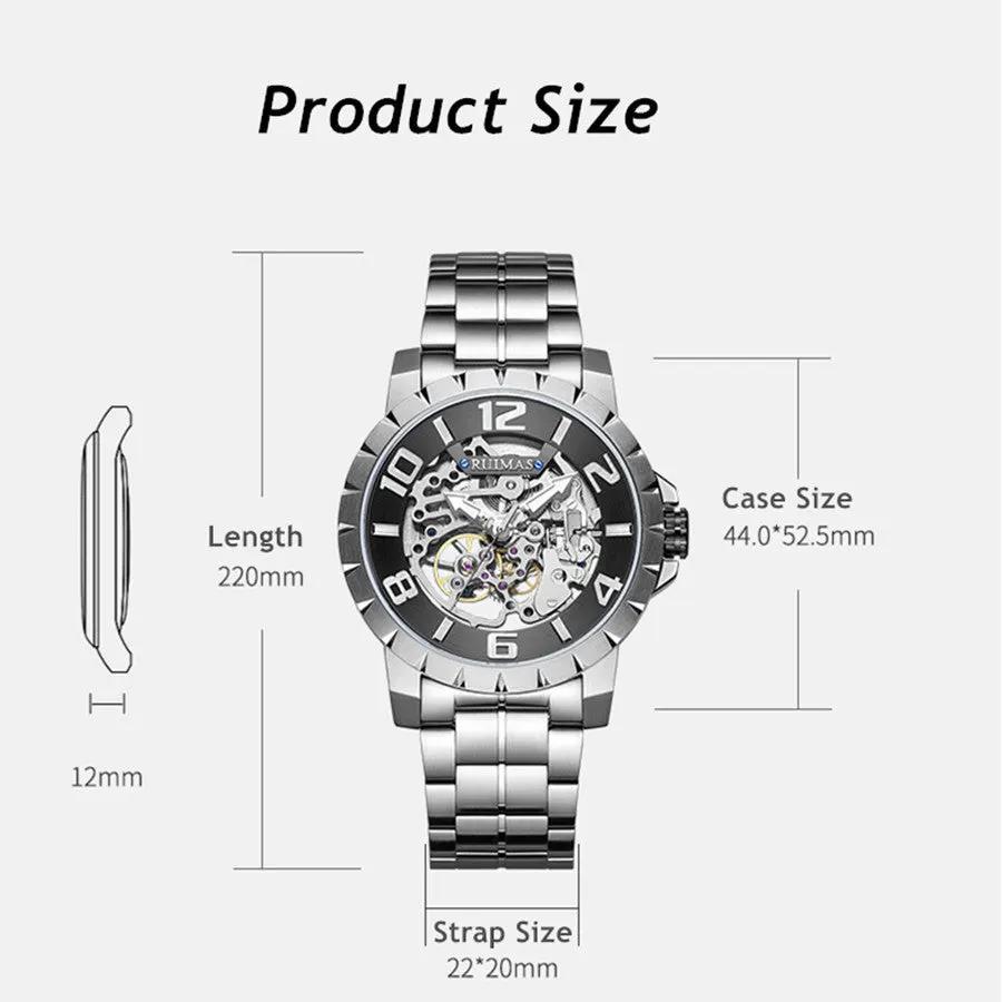 RUIMAS Men Mechanical Watch Luxury Automatic Stainless Steel Bracelet Wristwatches 5ATM Waterproof Clock Relogio Masculino 6784 by MEGIR WATCH GROUP