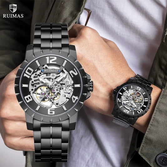 RUIMAS Men Mechanical Watch Luxury Automatic Stainless Steel Bracelet Wristwatches 5ATM Waterproof Clock Relogio Masculino 6784 by MEGIR WATCH GROUP