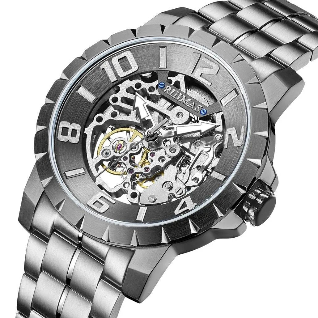 RUIMAS Men Mechanical Watch Luxury Automatic Stainless Steel Bracelet Wristwatches 5ATM Waterproof Clock Relogio Masculino 6784 by MEGIR WATCH GROUP
