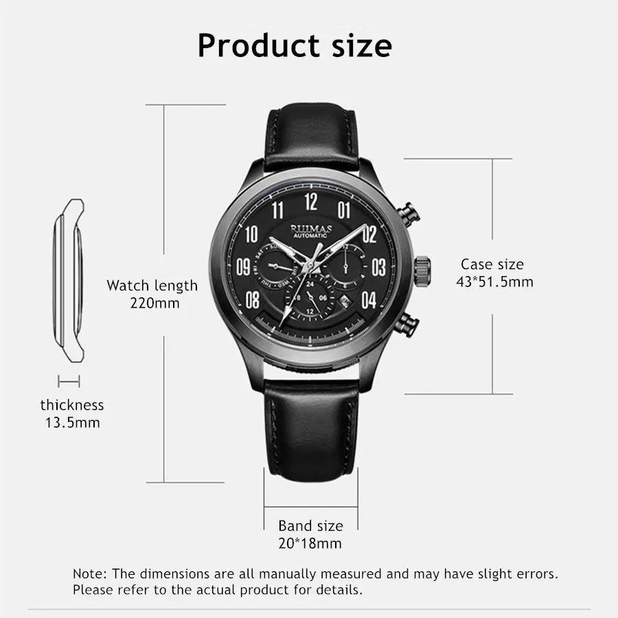 RUIMAS Luxury Casual Sport Watch for Men's Automatic Mechanical Watches Leather Luminous Man Clock Wrist Watch Chronograph 6785 by MEGIR WATCH GROUP