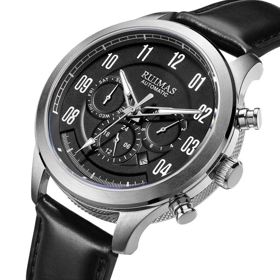 RUIMAS Luxury Casual Sport Watch for Men's Automatic Mechanical Watches Leather Luminous Man Clock Wrist Watch Chronograph 6785 by MEGIR WATCH GROUP