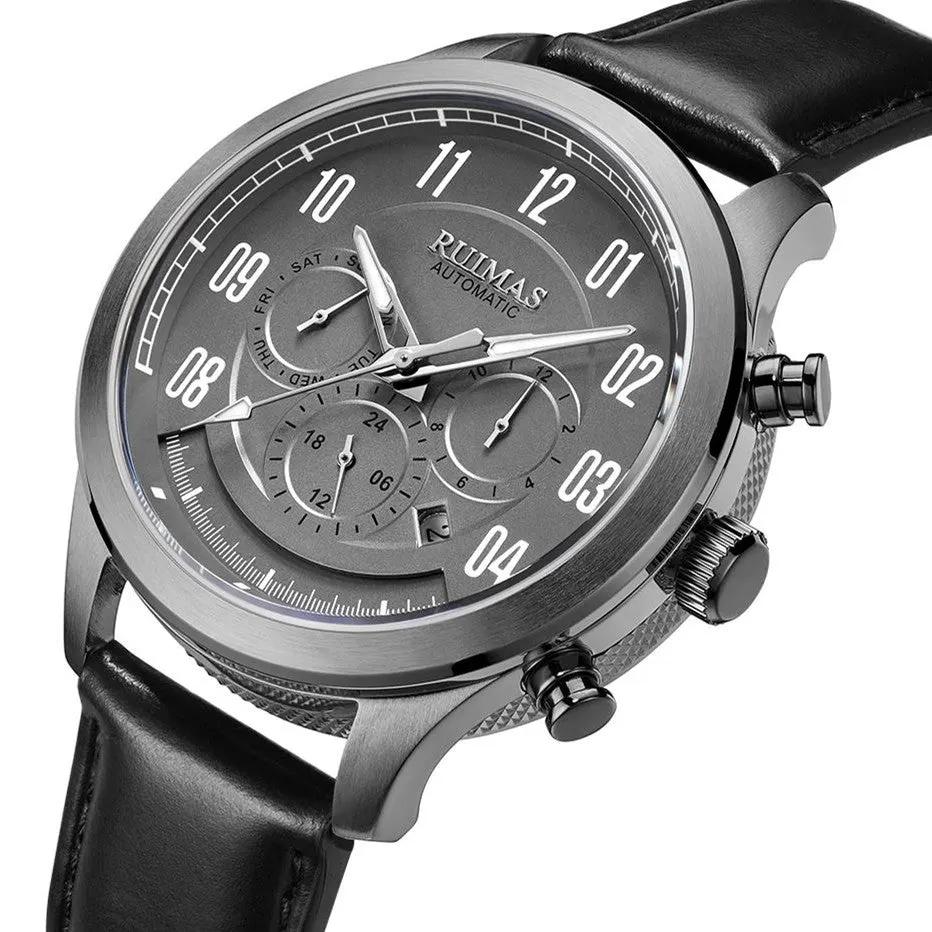 RUIMAS Luxury Casual Sport Watch for Men's Automatic Mechanical Watches Leather Luminous Man Clock Wrist Watch Chronograph 6785 by MEGIR WATCH GROUP