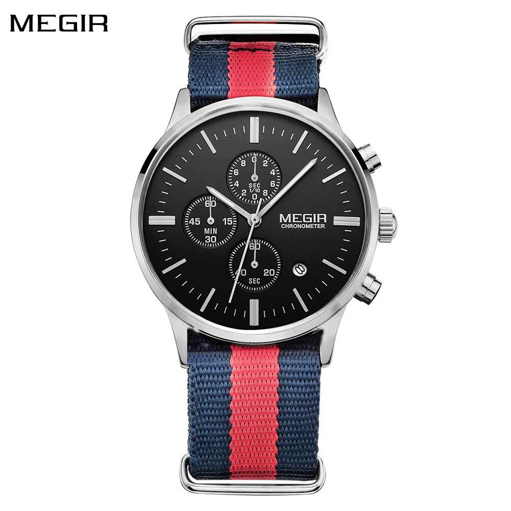 MEGIR Luxury Brand Sports Military Watches for Men Canvas Strap Fashion Men Chronograph Waterproof Luminous Quartz Wristwatch Clock 2011 by MEGIR WATCH GROUP