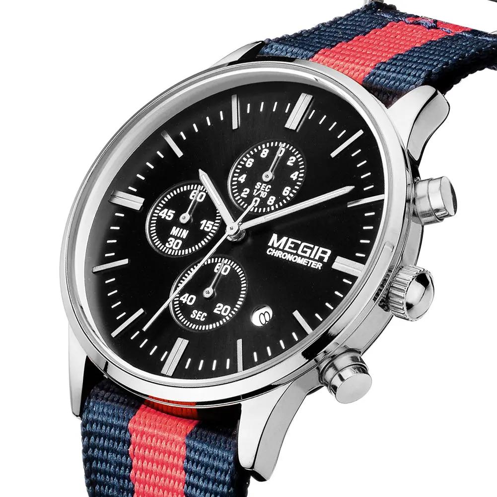 MEGIR Luxury Brand Sports Military Watches for Men Canvas Strap Fashion Men Chronograph Waterproof Luminous Quartz Wristwatch Clock 2011 by MEGIR WATCH GROUP