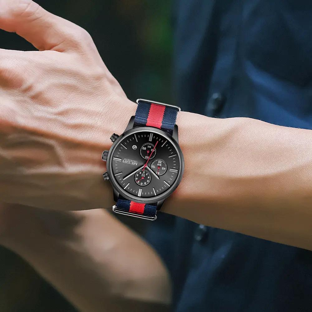 MEGIR Luxury Brand Sports Military Watches for Men Canvas Strap Fashion Men Chronograph Waterproof Luminous Quartz Wristwatch Clock 2011 by MEGIR WATCH GROUP