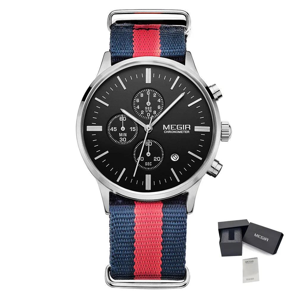 MEGIR Luxury Brand Sports Military Watches for Men Canvas Strap Fashion Men Chronograph Waterproof Luminous Quartz Wristwatch Clock 2011 by MEGIR WATCH GROUP