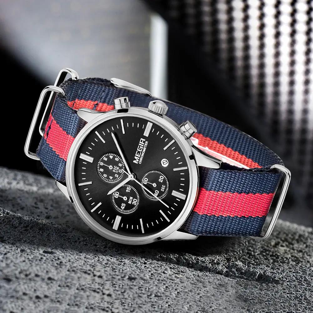 MEGIR Luxury Brand Sports Military Watches for Men Canvas Strap Fashion Men Chronograph Waterproof Luminous Quartz Wristwatch Clock 2011 by MEGIR WATCH GROUP