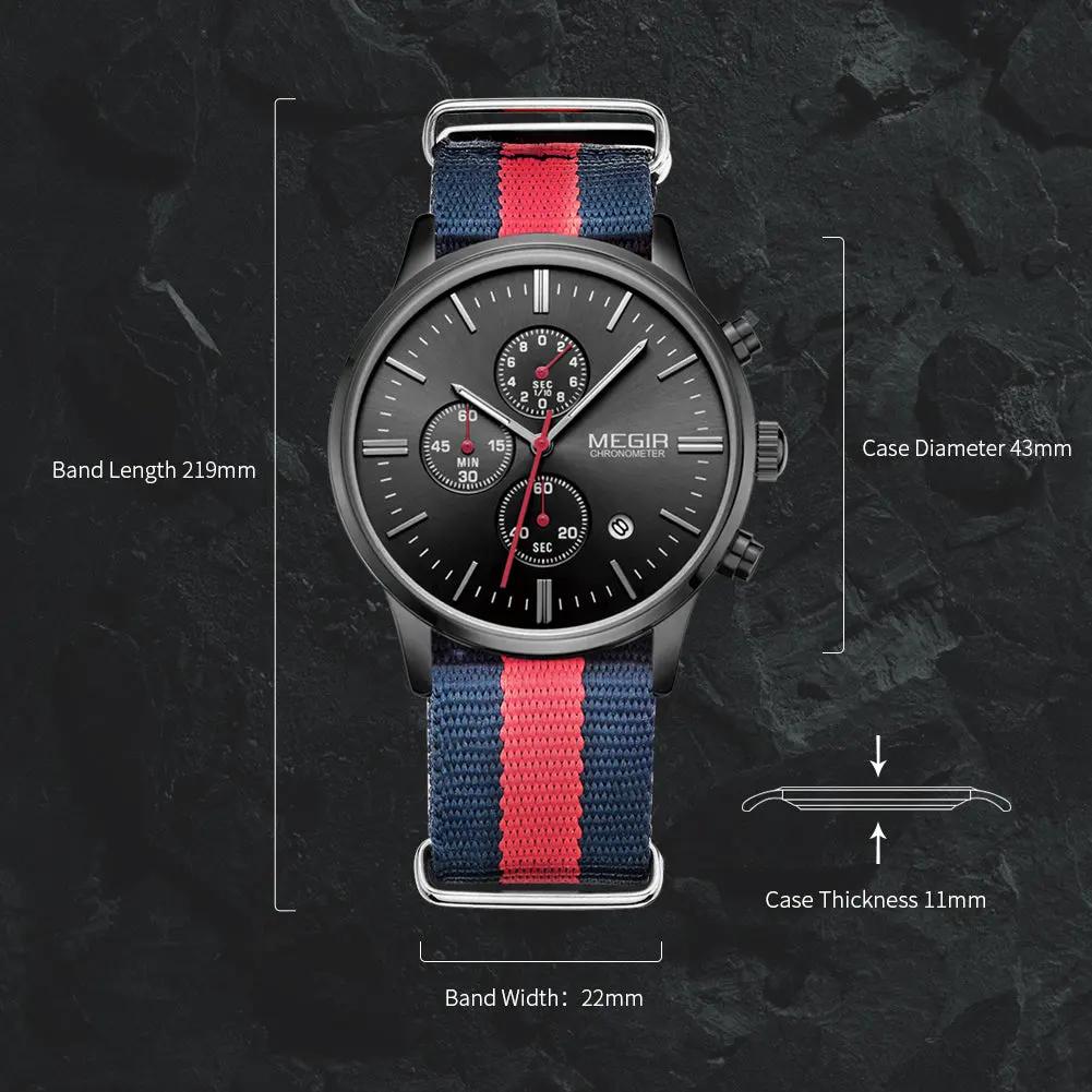 MEGIR Luxury Brand Sports Military Watches for Men Canvas Strap Fashion Men Chronograph Waterproof Luminous Quartz Wristwatch Clock 2011 by MEGIR WATCH GROUP