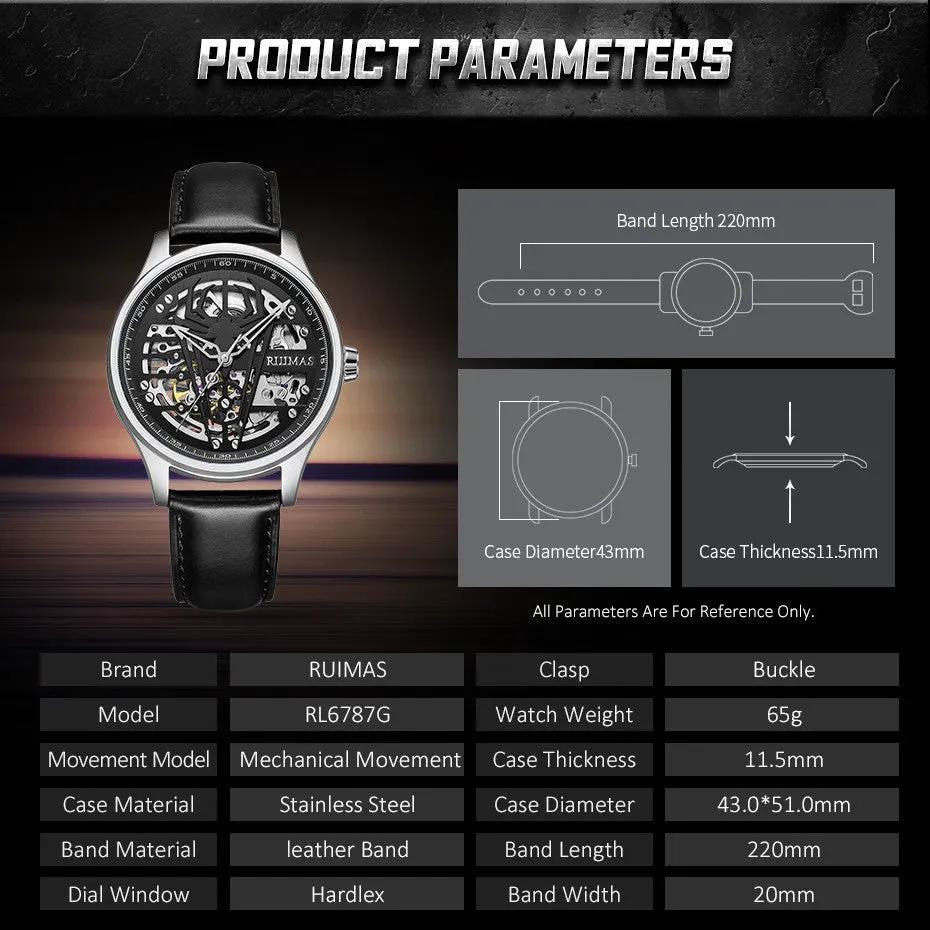 RUIMAS Mens Watches Leather Sports Watches Men's Army Military Wrist Watch Automatic Mechanical Male Clock Reloj Hombre 6787 by MEGIR WATCH GROUP