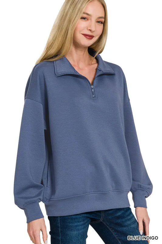 Zenana Scuba Quarter-Zip Sweatshirt by Zenana