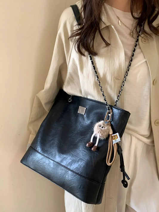 Chain Strap Faux Leather Tote Bag by Partner Label