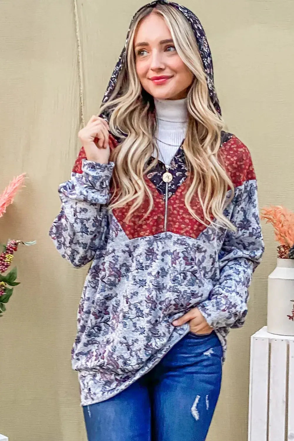 And The Why Printed Half Zip Up Long Sleeve Hoodie by And The Why