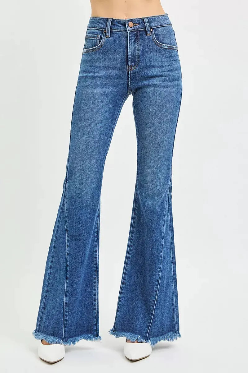 RISEN Mid Rise Flare Side Seam Detailing Jeans by RISEN
