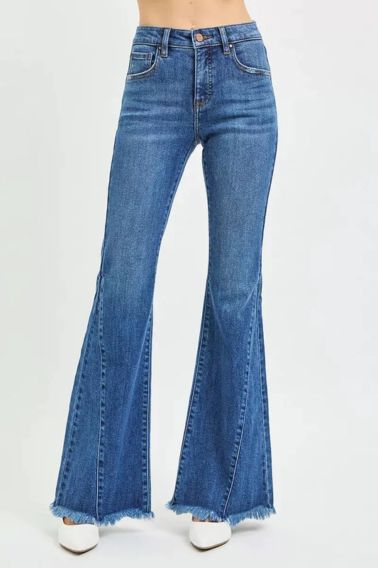 RISEN Mid Rise Flare Side Seam Detailing Jeans by RISEN