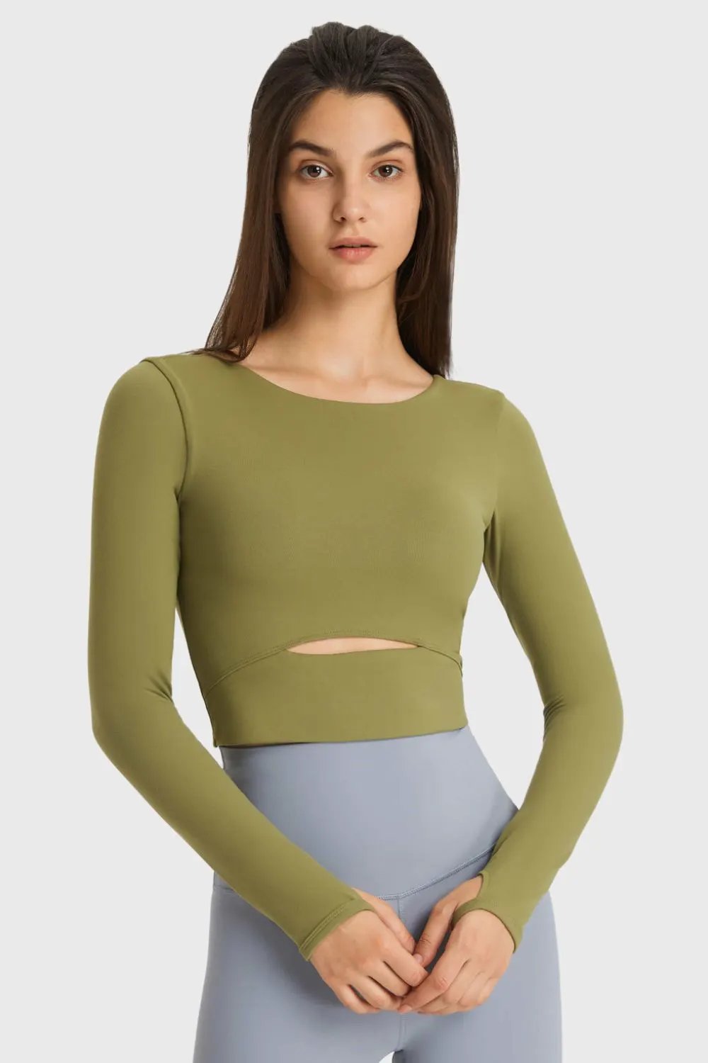Millennia Cutout Long Sleeve Cropped Sports Top by Millennia
