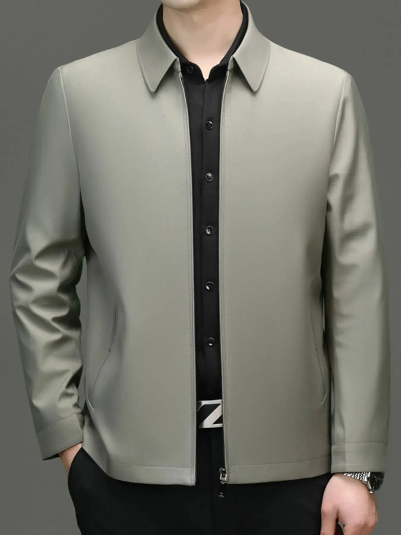 Men's Plus Size Zip Up Long Sleeve Jacket by Partner Label