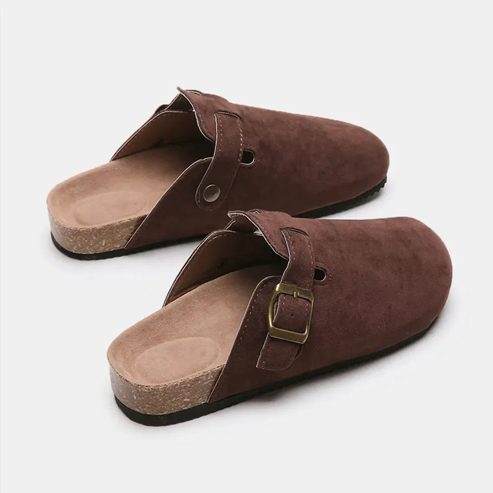 Suede Closed Toe Buckle Slide by Partner Label