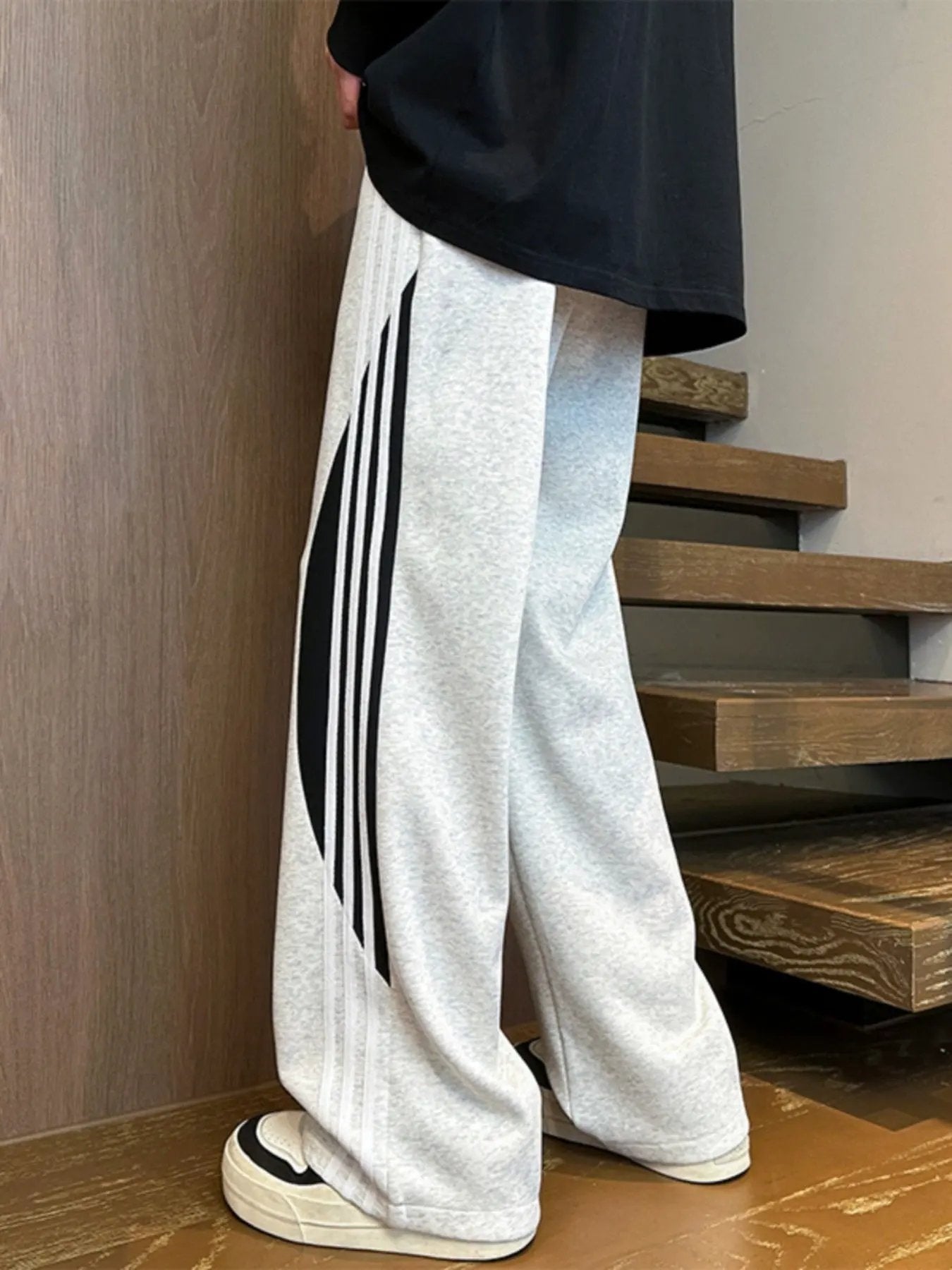 Men's Plus Size Striped Wide Leg Casual Pants by Partner Label