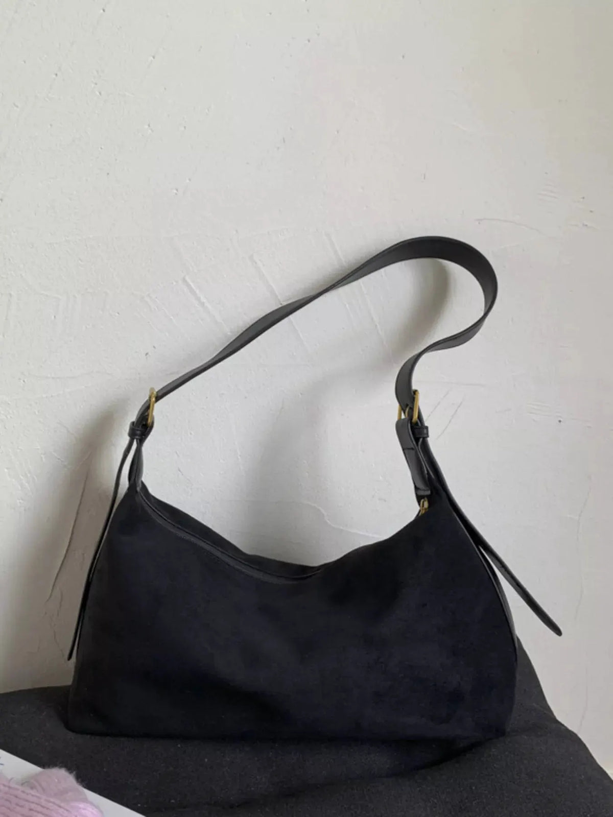 Solid Color Suede Hobo Crossbody Bag by Partner Label