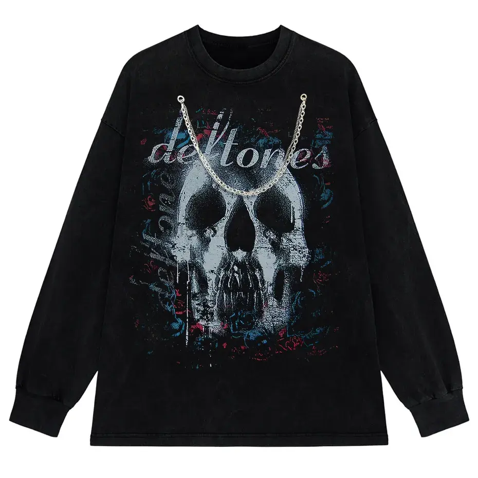 Hip-Hop Skull T-Shirt Men Vintage Harajuku Y2K Streetwear Black Cotton Tee by Vimost Shop