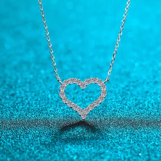 Moissanite 925 Sterling Silver Heart Shape Necklace by Partner Label