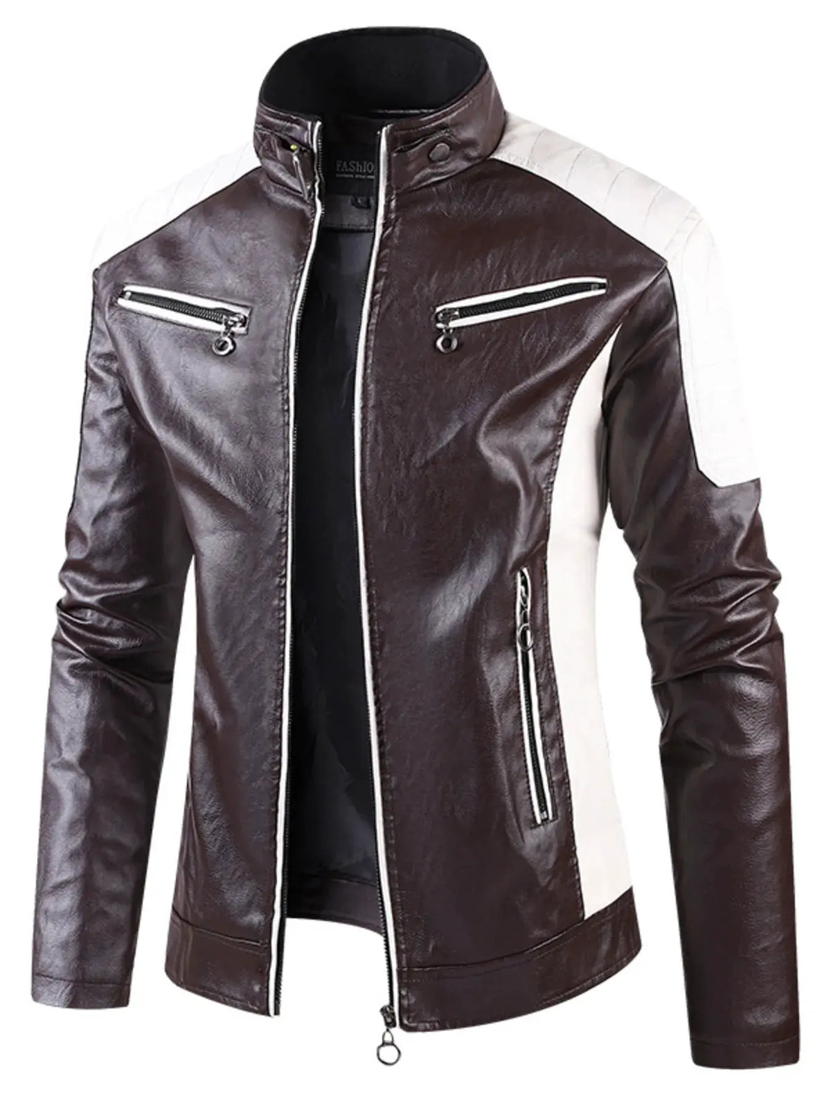 Men's Plus Size Color Block Leather Jacket by Trendsi
