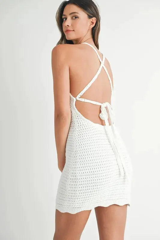 MABLE Crochet Crisscross Spaghetti Strap Mini Dress by MABLE