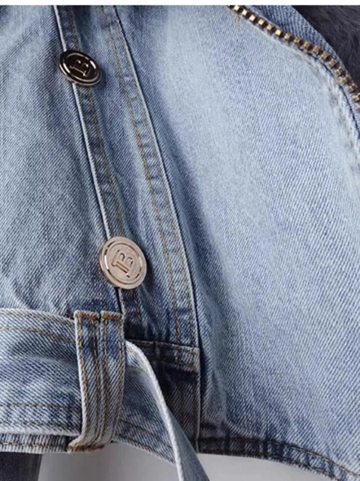 Full Size Faux Fur Collar Denim Jacket Plus Size by Partner Label
