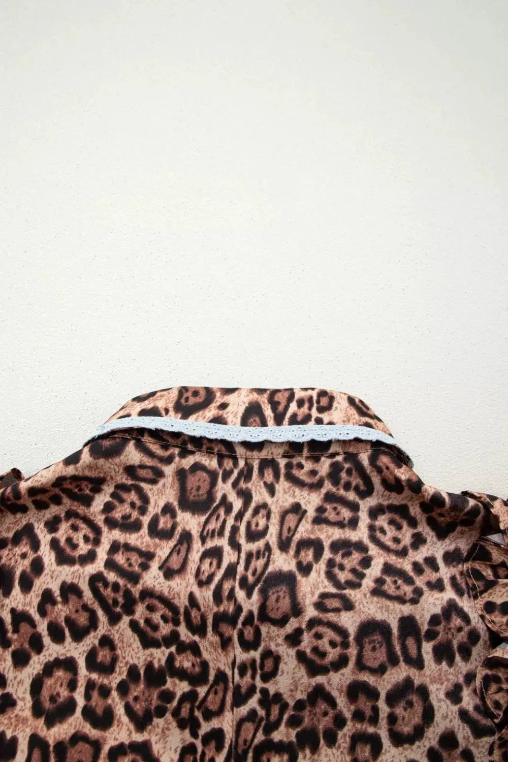 Leopard Print Lace Trim Shirt Collar Button Down Loose Mini Dress by Partner Label