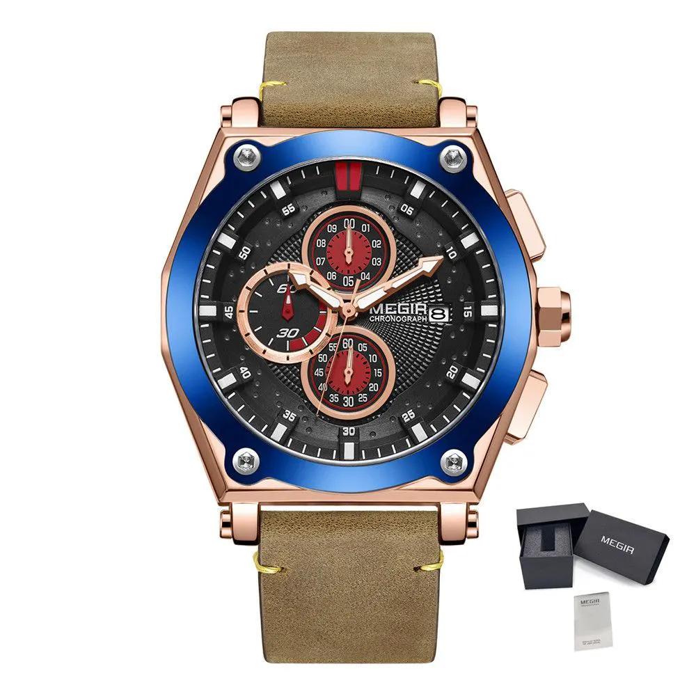 MEGIR Luxury Quartz Men Watch Multifunction Leather Strap Sport Chronograph Waterproof Man Wristwatch Clock Montre Homme 2098 by MEGIR WATCH GROUP