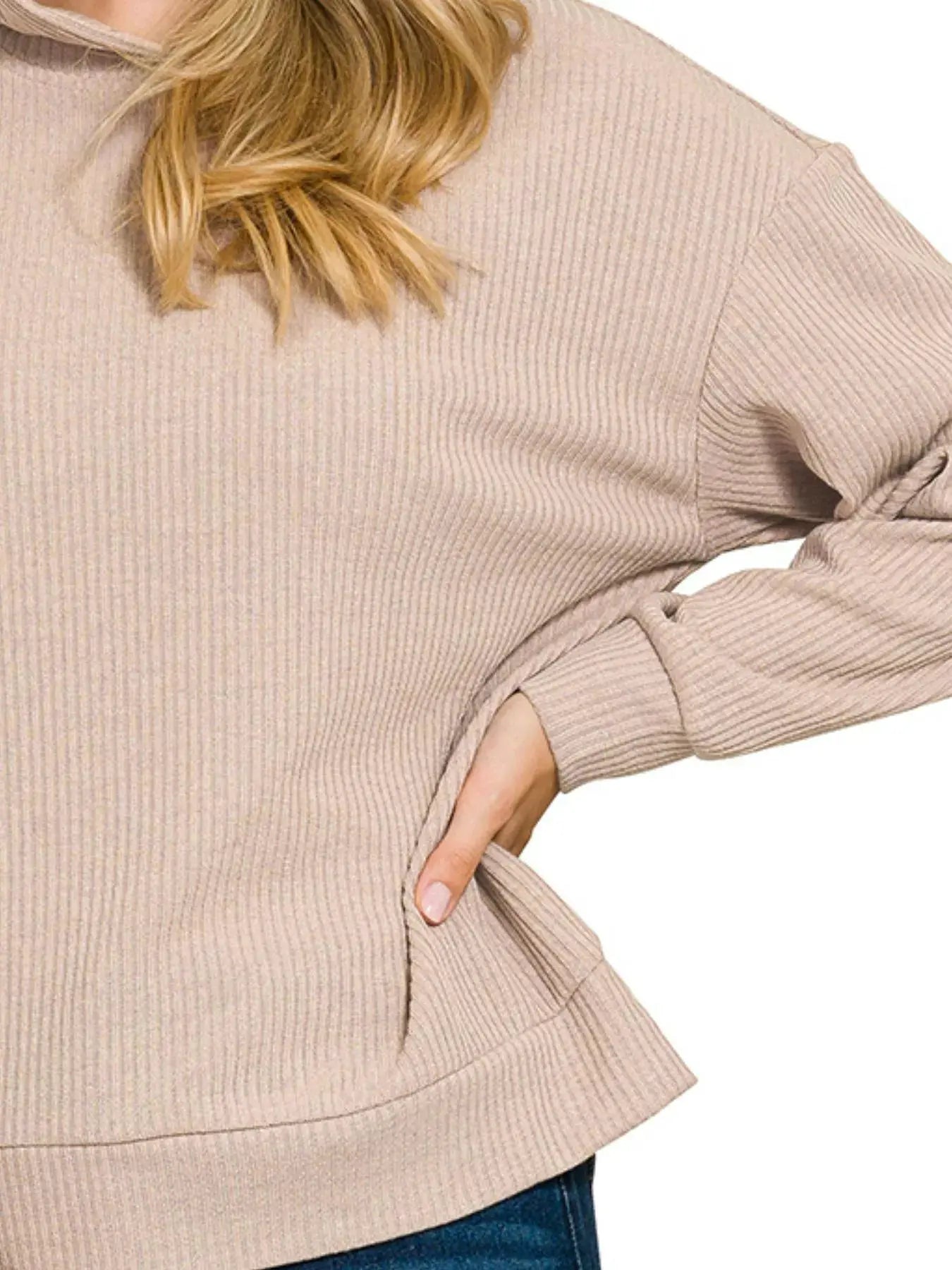 Zenana Ribbed Long Sleeve Hoodie by Zenana