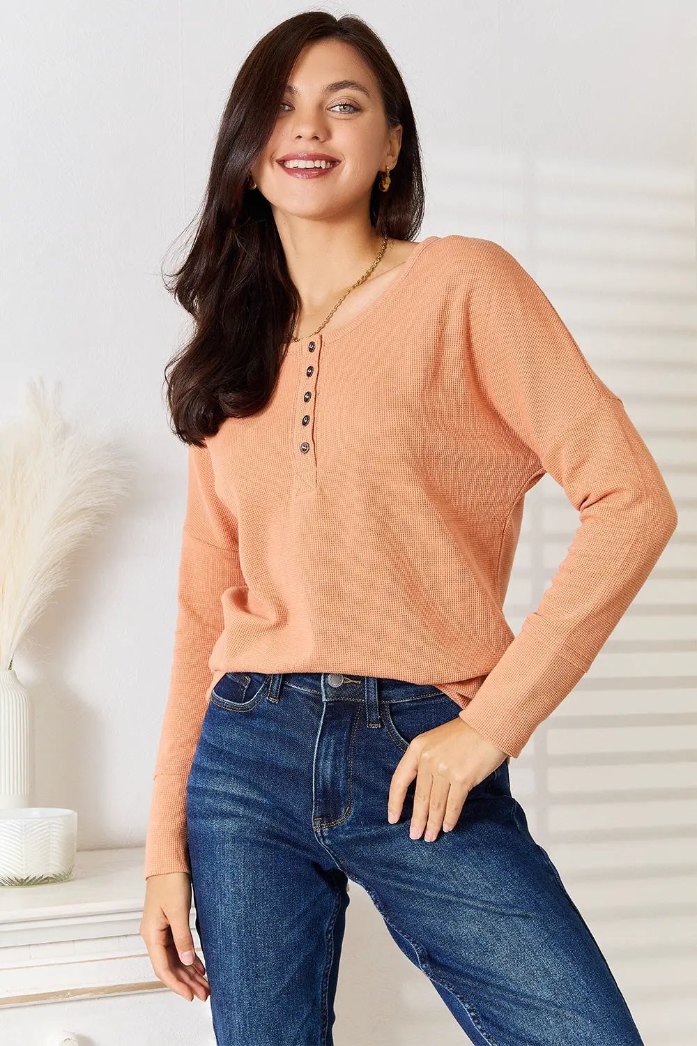 Basic Bae Half Button Long Sleeve Top by Basic Bae