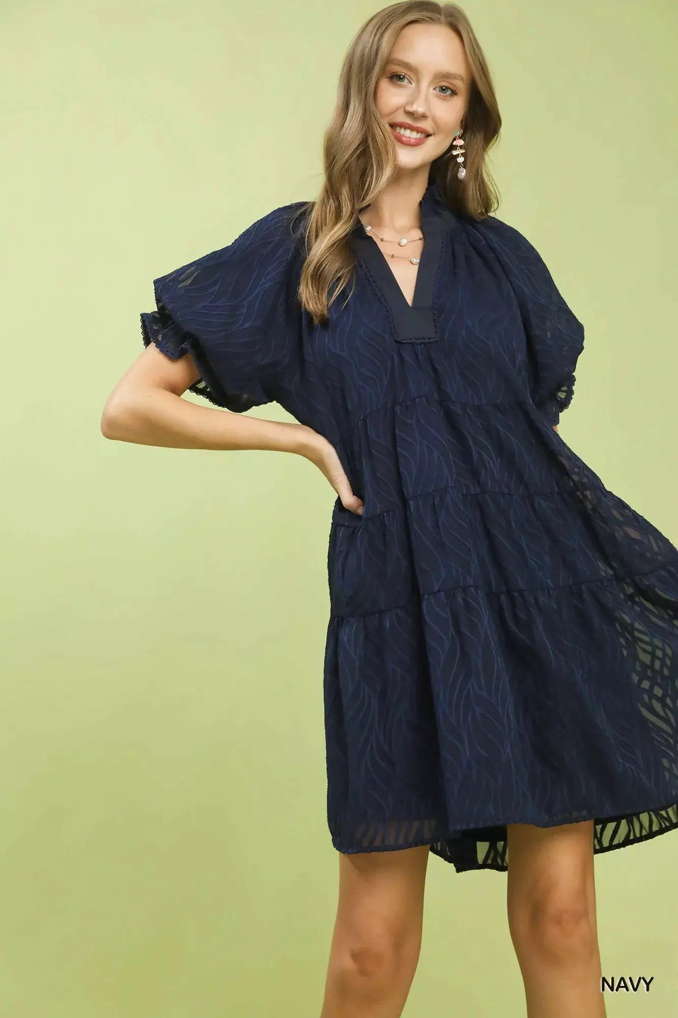 Umgee Textured Tiered Ruffle Collar Mini Dress by Umgee USA