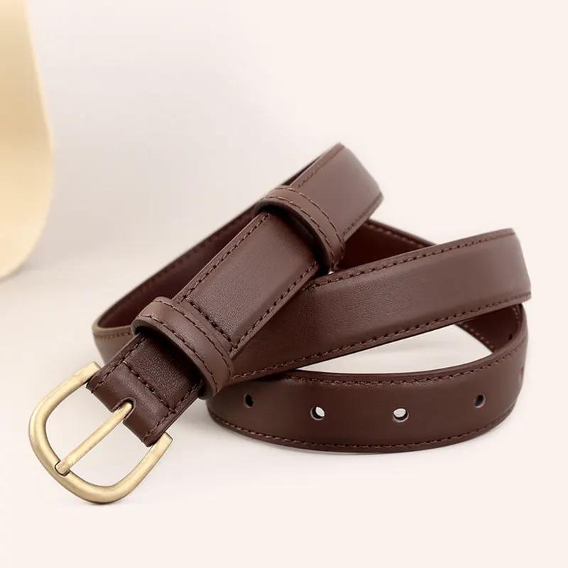 Skinny Leather Belt with Golden Buckle by Trendsi