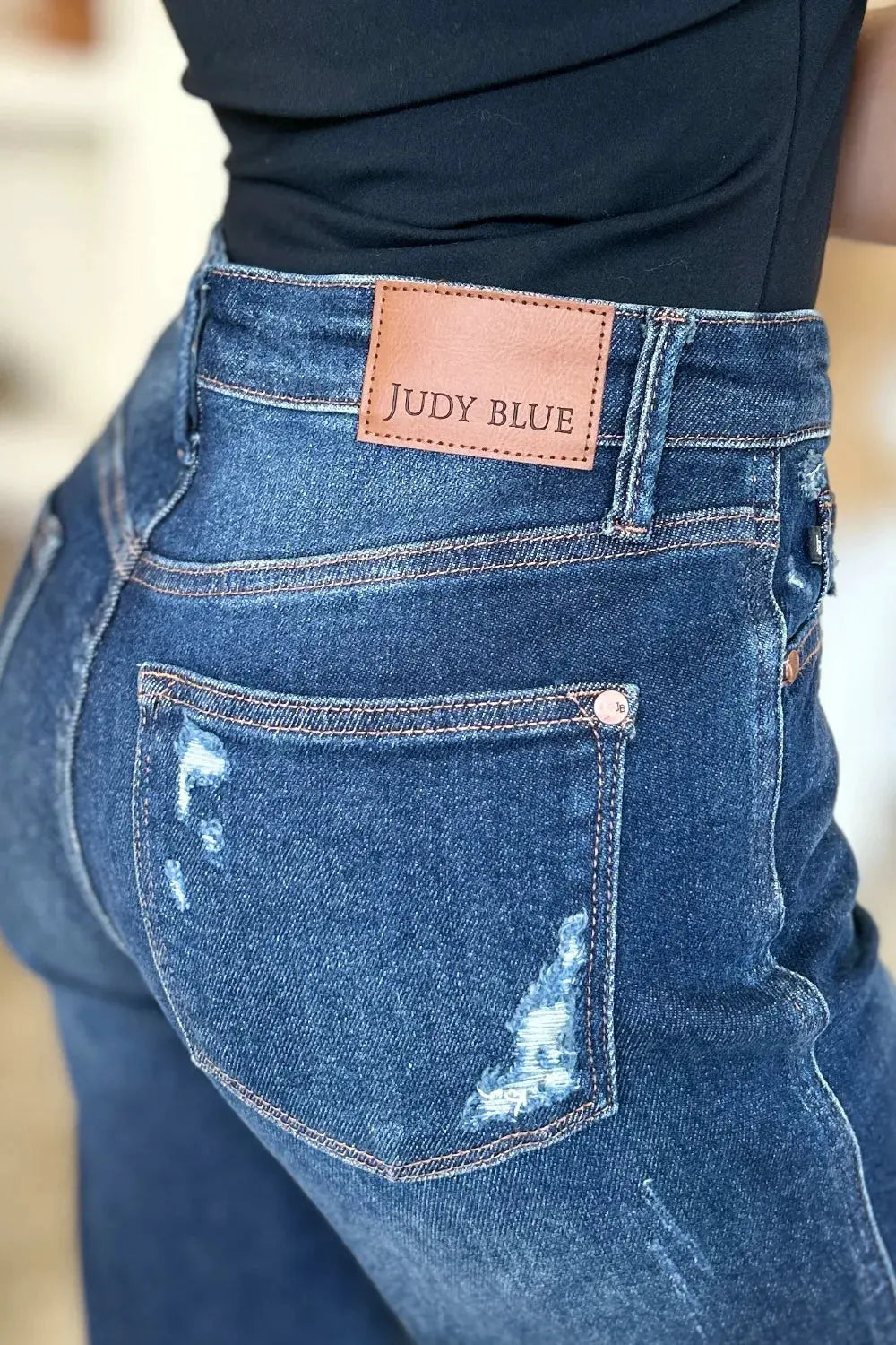 Judy Blue Full Size High Waist Rigid Magic Heavy Destroy Straight Jeans by Judy Blue