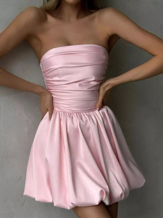 Strapless Ruched Mini Bubble Dress by Partner Label