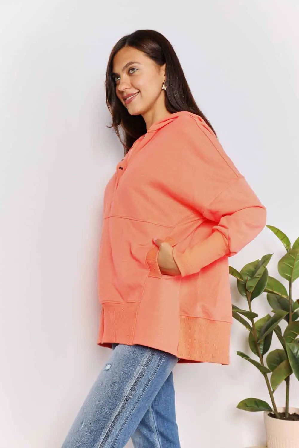 Double Take Quarter-Snap Dropped Shoulder Hoodie by Double Take