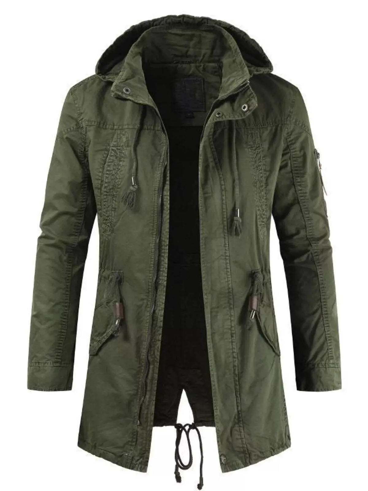 Men's Plus Size Drawstring Casual Hooded Parka Coat by Trendsi