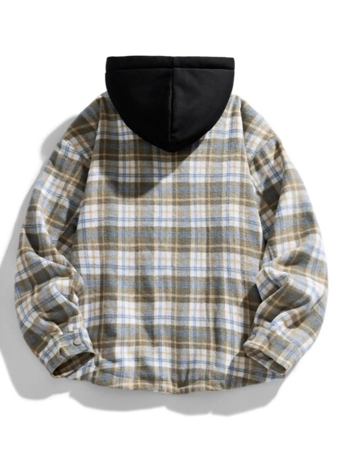 Men's Plus Size Drawstring Hooded Plaid Shirt Jacket by Partner Label