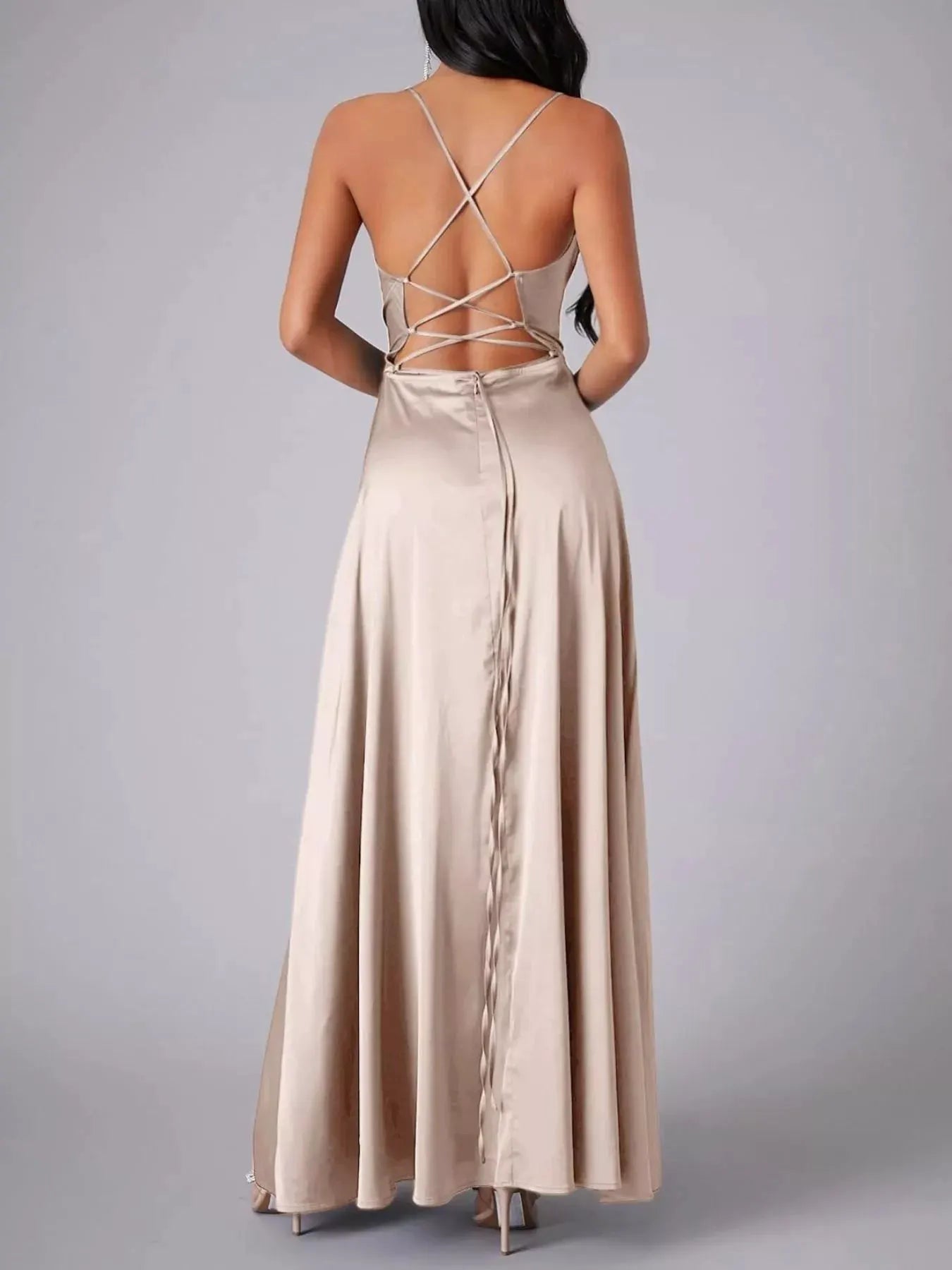 Lace Up Back Split Maxi Dress by Partner Label