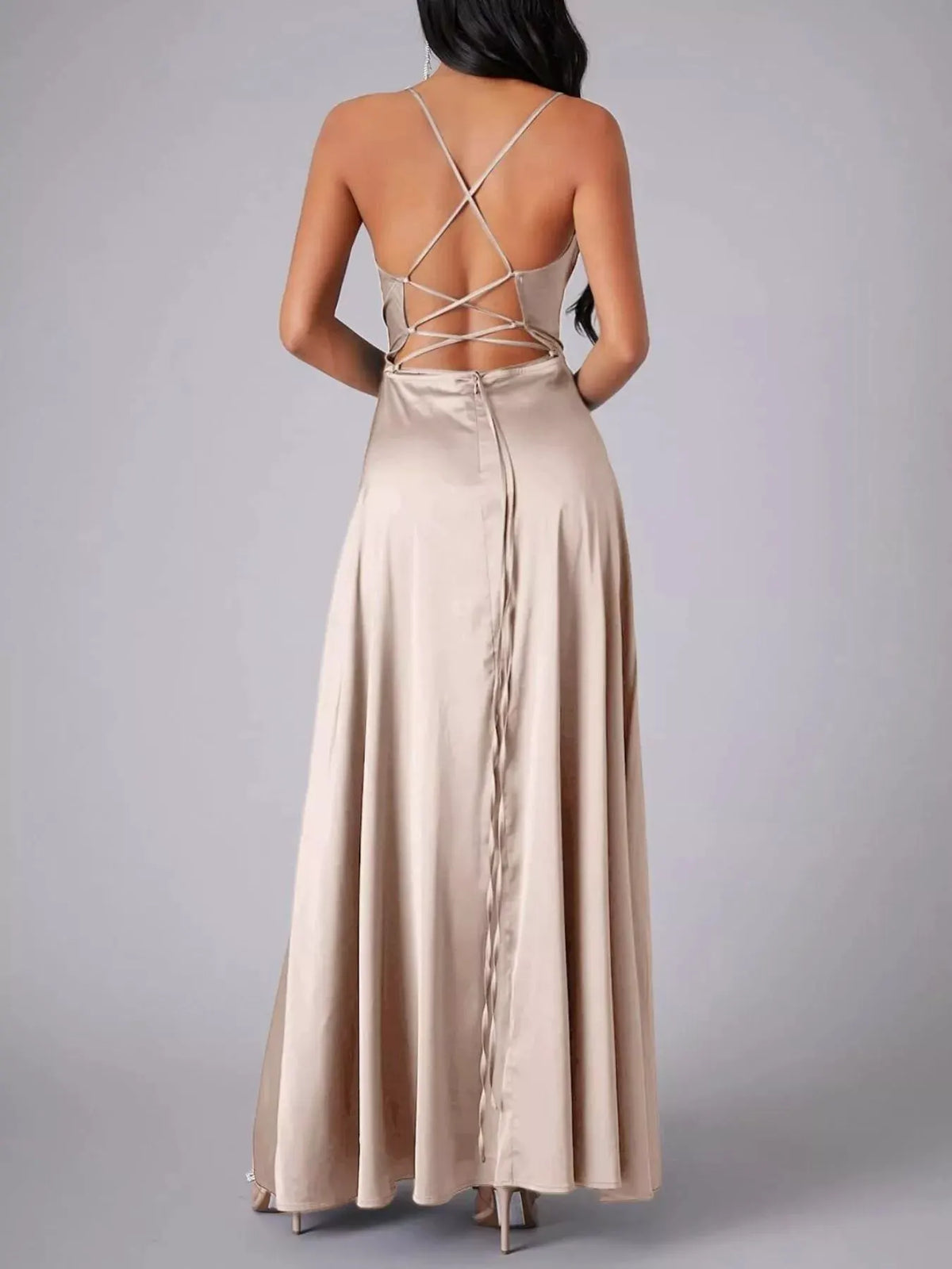 Lace Up Back Split Maxi Dress by Partner Label