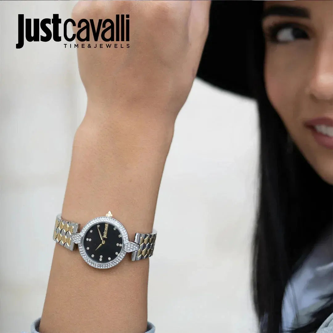 Just Cavalli Women's Silver & Gold Watch, Black Dial | Jc1l159m0095 by JUST CAVALLI