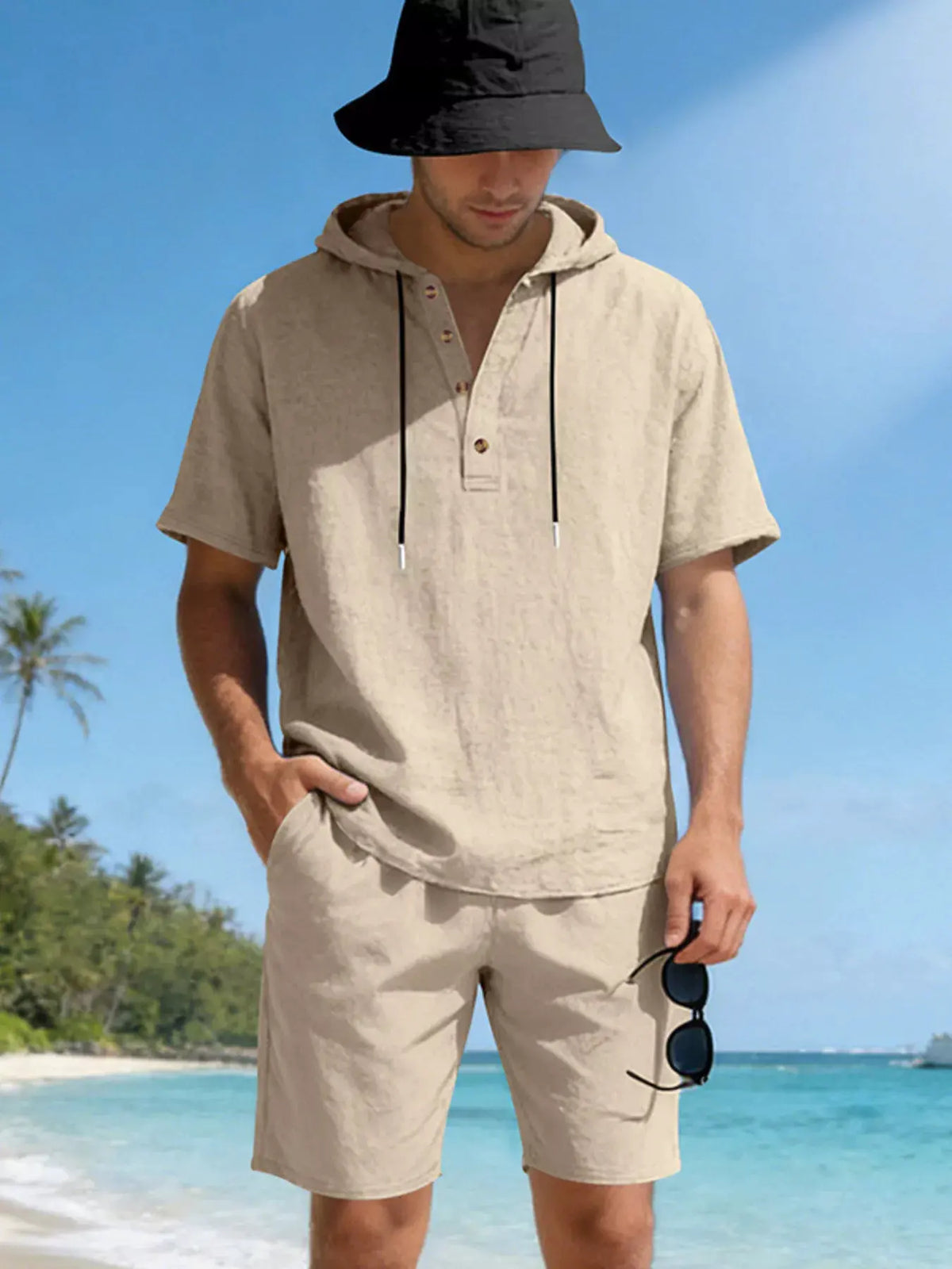 Men's Full Size Casual Short Sleeve Hooded Top & Shorts Set Plus Size by Trendsi